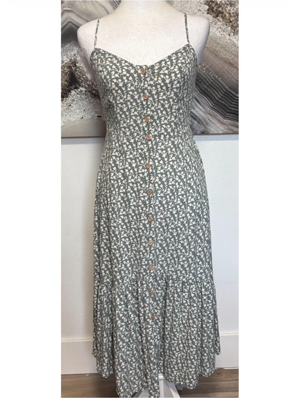 Mimi Chica Sage Green Floral Button-Front Maxi Dress